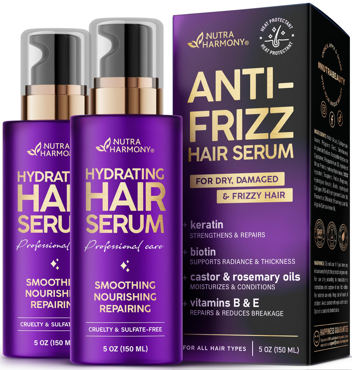 NUTRAHARMONY Hydrating Hair Serum front view with packaging