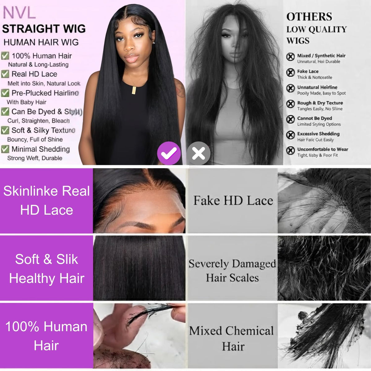 NVL Lace Front Wig 24 Inch back view with adjustable straps