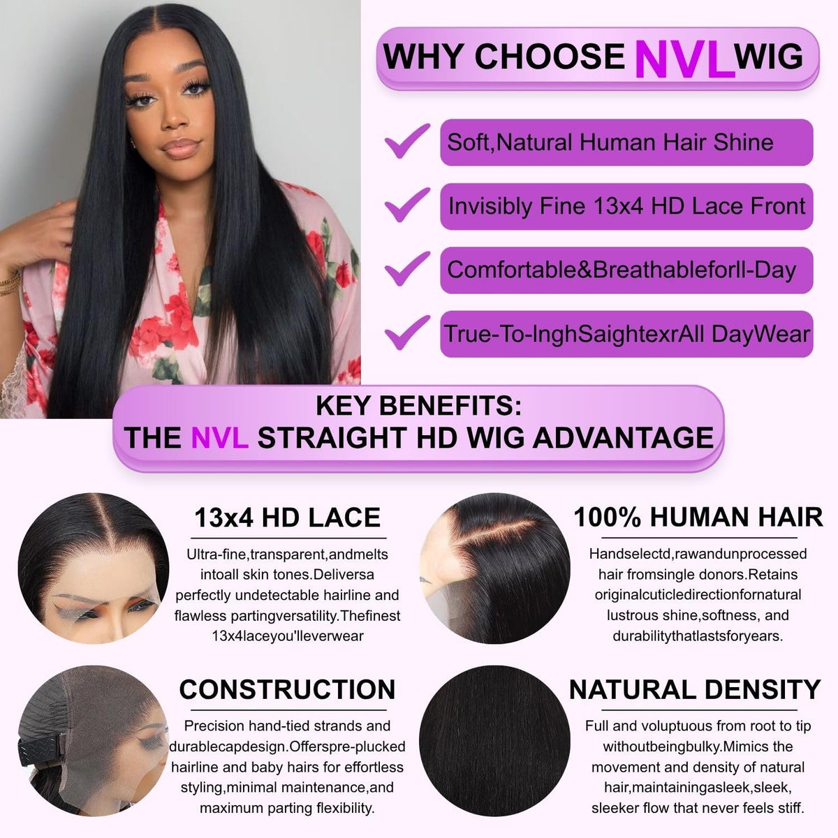 NVL Lace Front Wig 24 Inch side view showcasing lace detail