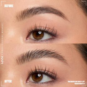 NYX Brow Glue Crazy Lift 20g clear gel application on brows