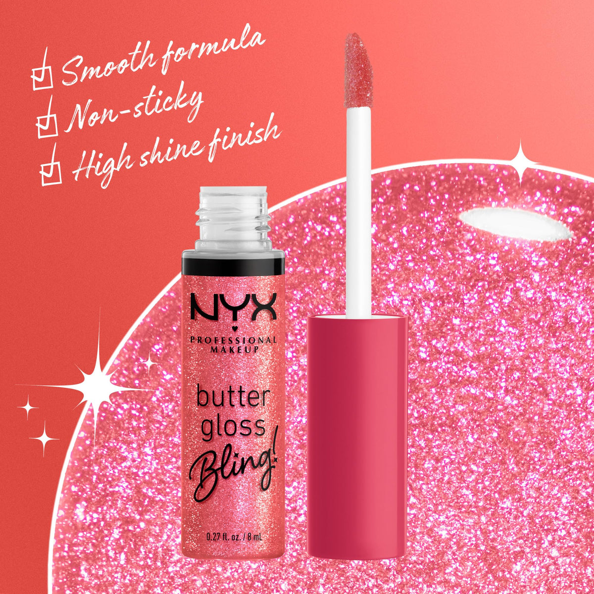 NYX Butter Gloss Bling Lip Gloss swatch on skin