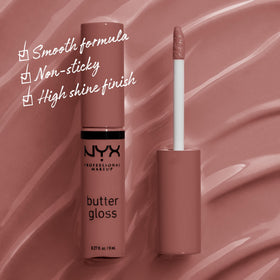 NYX Butter Gloss Brown Sugar applicator in use