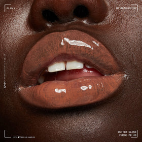 NYX Butter Gloss Brown Sugar on model's lips