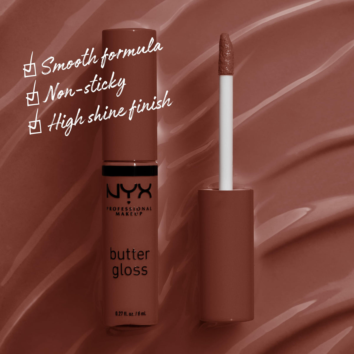 NYX Butter Gloss Brown Sugar tube with applicator