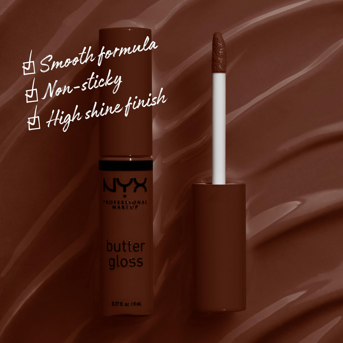 NYX Butter Gloss Brown Sugar tube with applicator