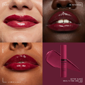 NYX Butter Gloss Devil's Food Cake swatch on skin