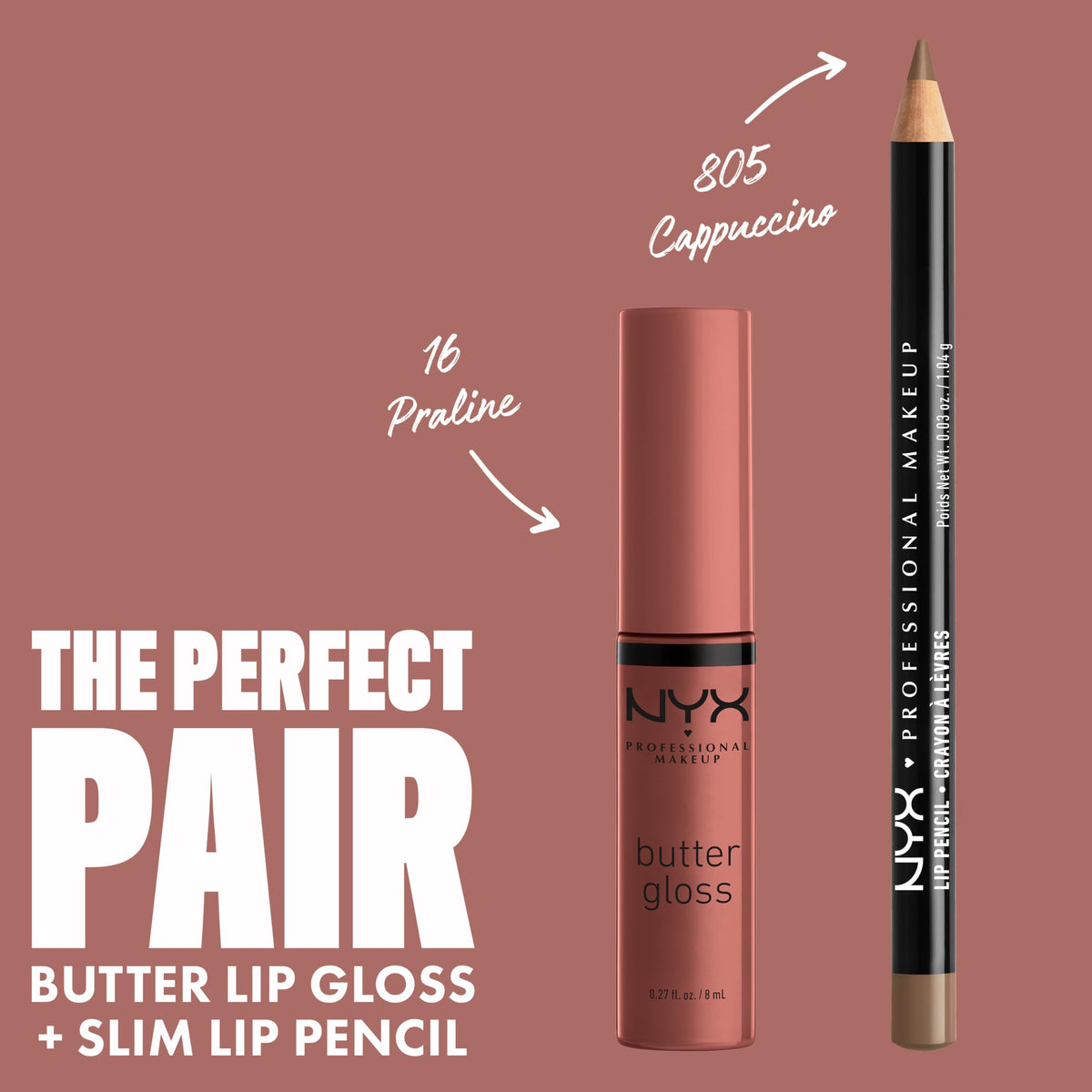NYX Butter Gloss Praline on model's lips