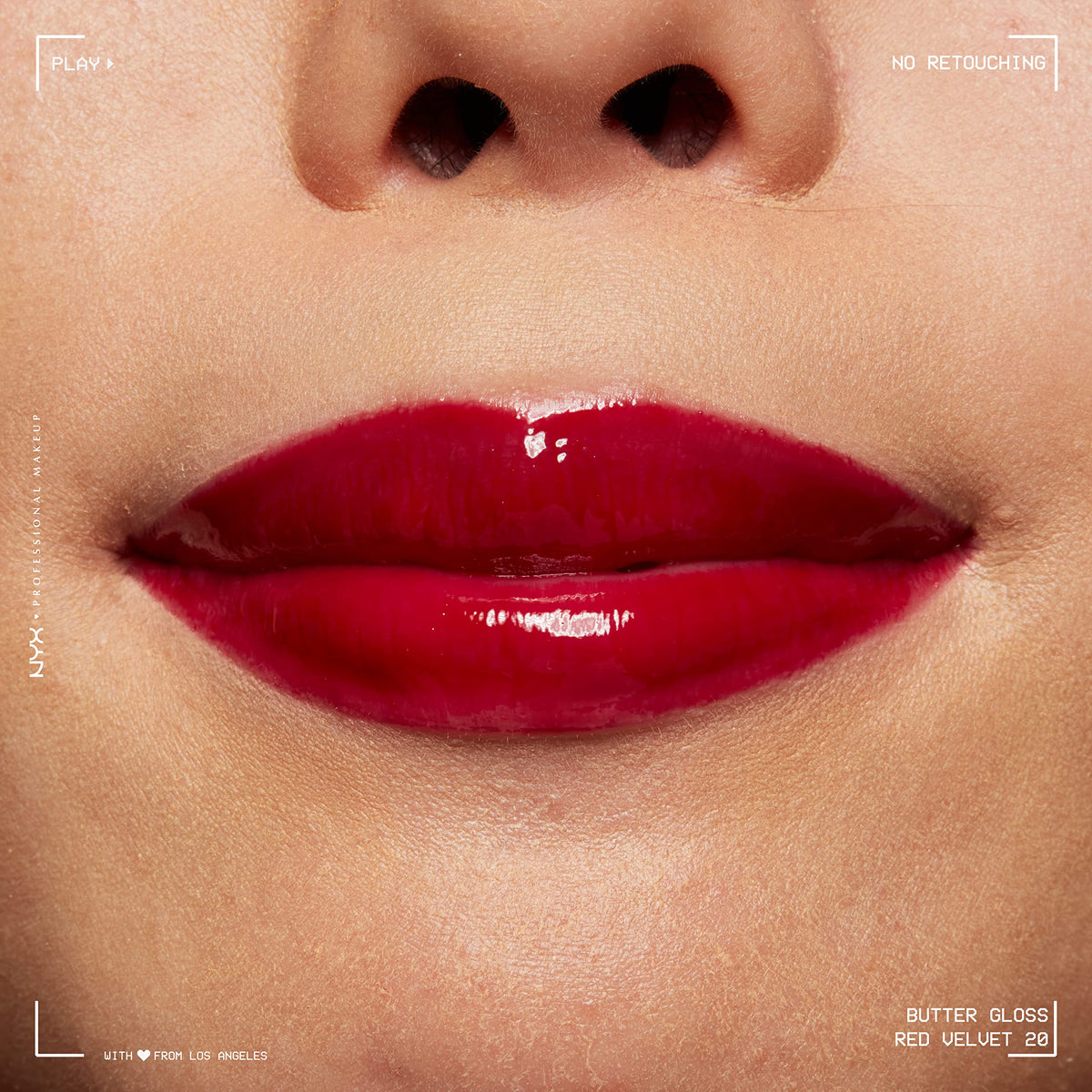 NYX Butter Gloss Red Velvet on makeup vanity