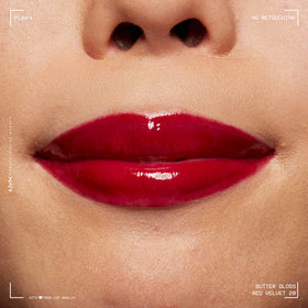 NYX Butter Gloss Red Velvet on makeup vanity