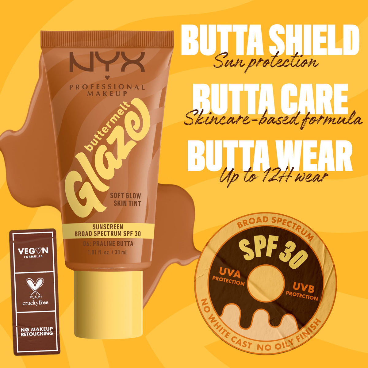 NYX Buttermelt Glaze Skin Tint 06 Praline Butta swatch on skin