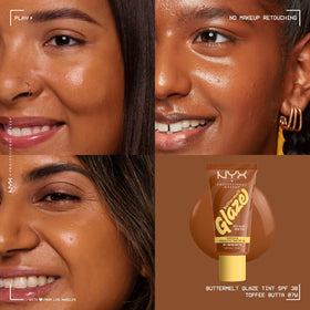 NYX Buttermelt Glaze Skin Tint 07 Toffee Butta on a model