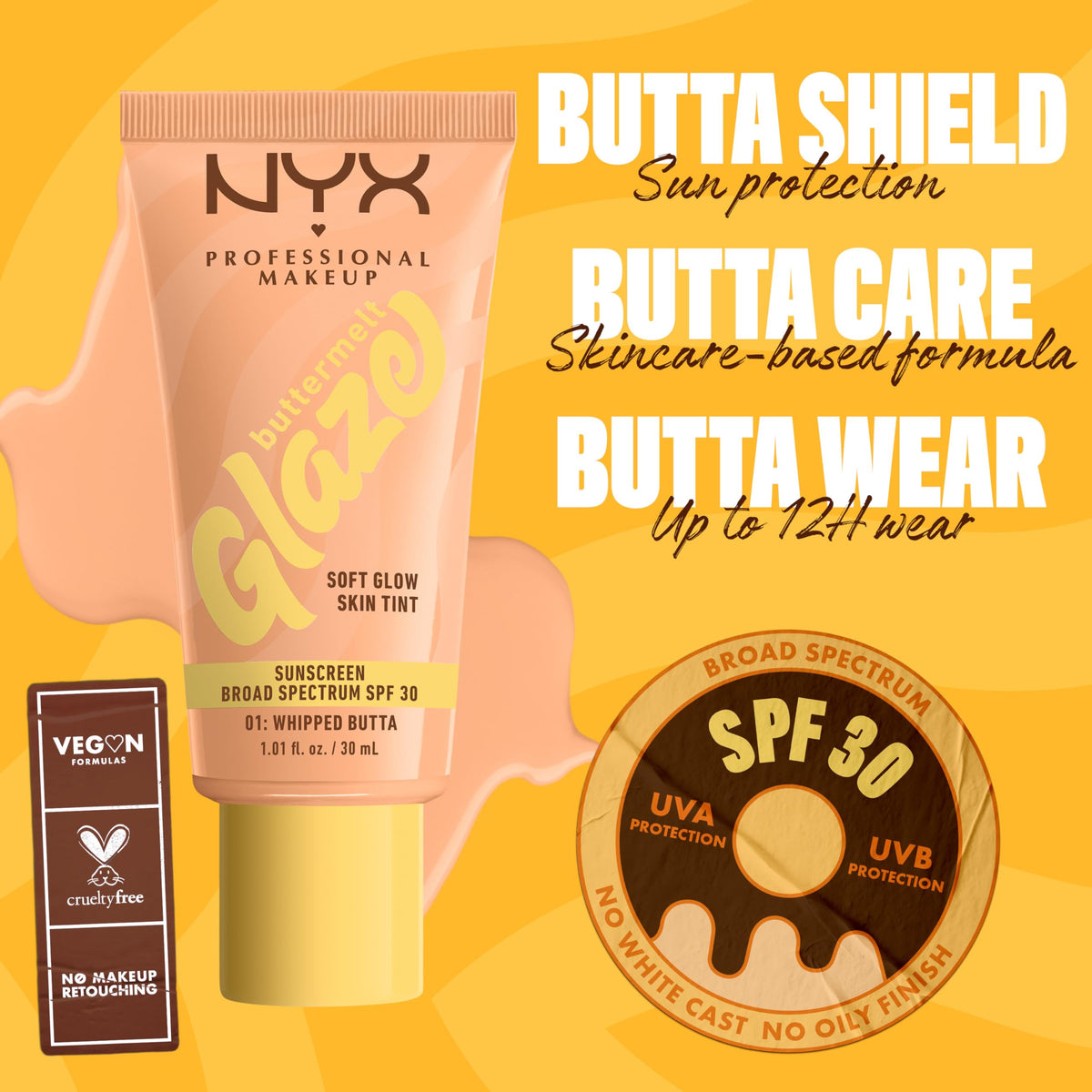 NYX Buttermelt Glaze Soft Glow Skin Tint 01 Whipped Butta swatch