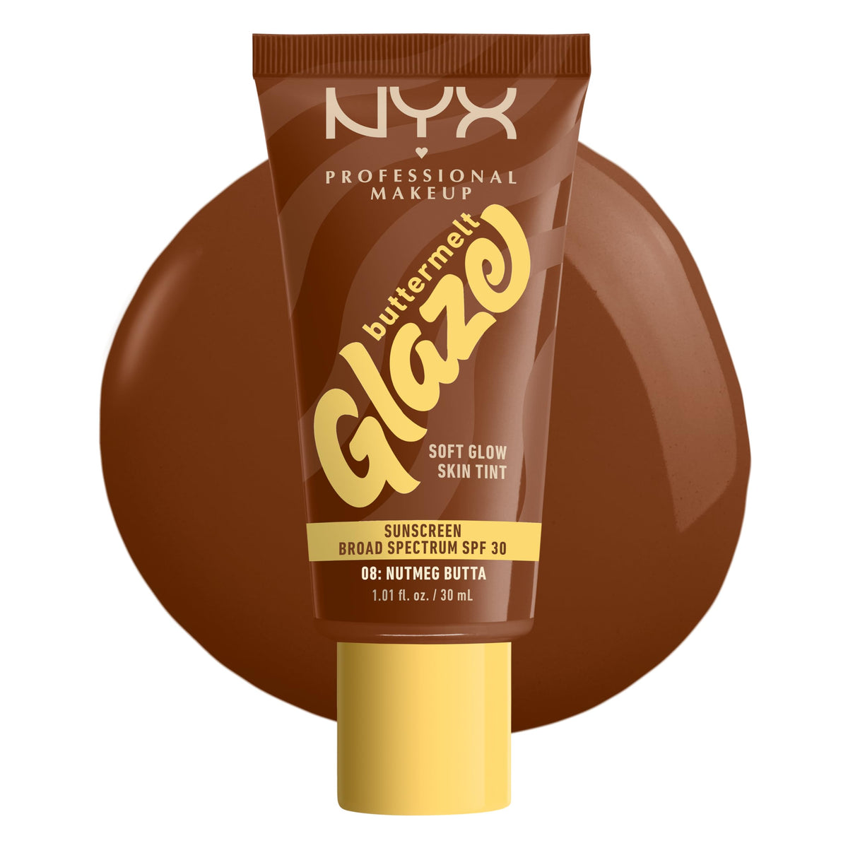 NYX Buttermelt Glaze Soft Glow Skin Tint 08 Nutmeg Butta front view