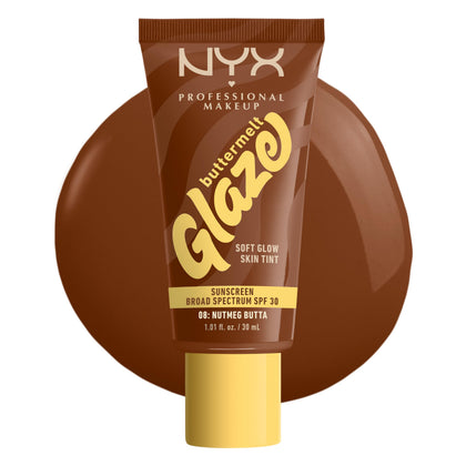 NYX Buttermelt Glaze Soft Glow Skin Tint 08 Nutmeg Butta front view