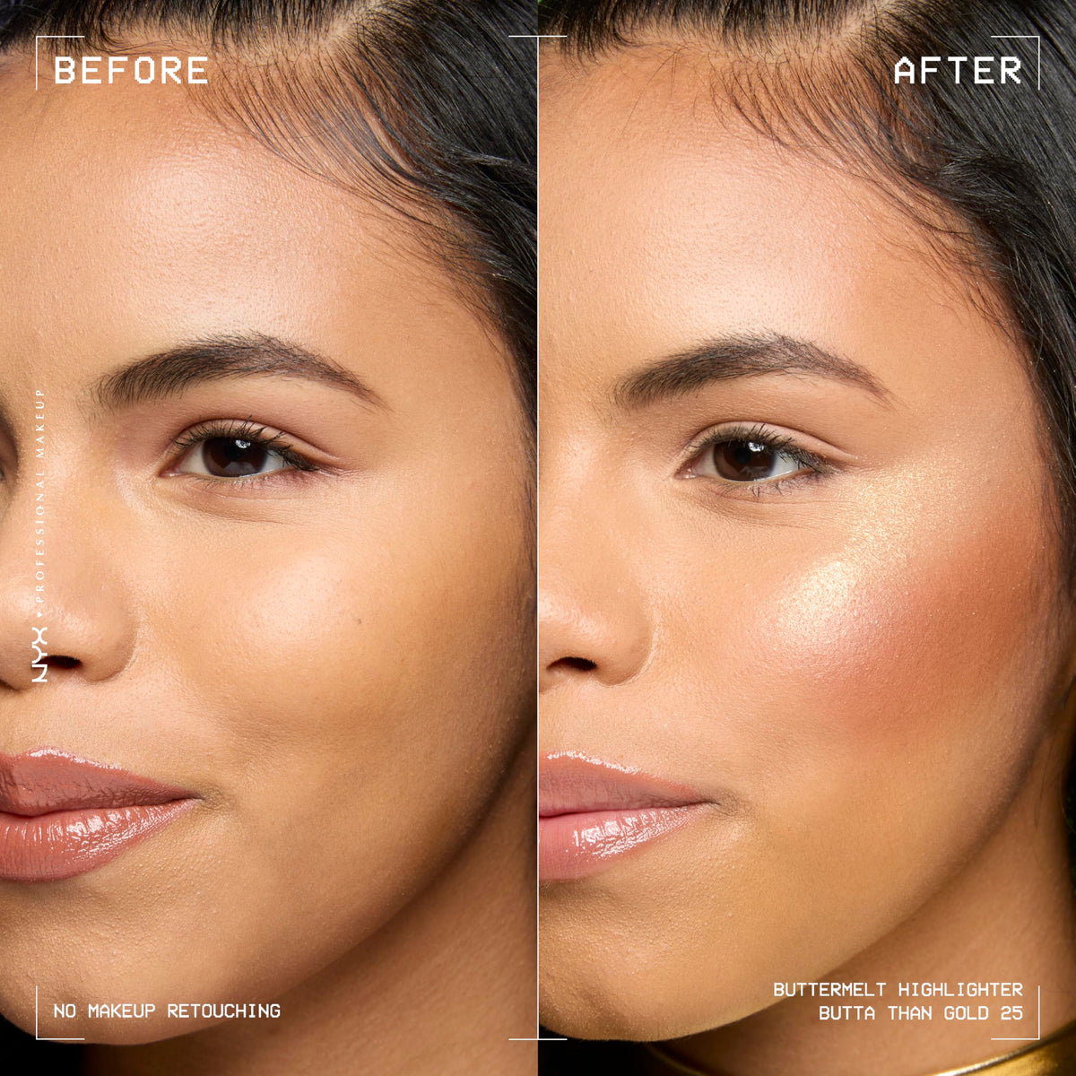 NYX Buttermelt Highlighter 25 Butta Than Gold swatch on skin
