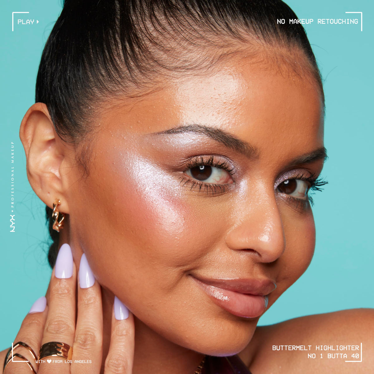 NYX Buttermelt Highlighter showing high-impact glow