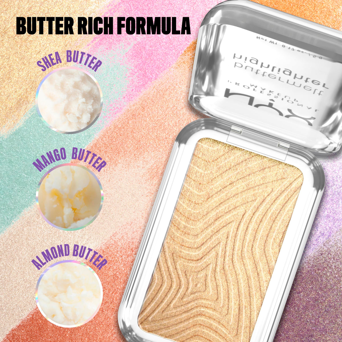NYX Buttermelt Highlighter with makeup brushes