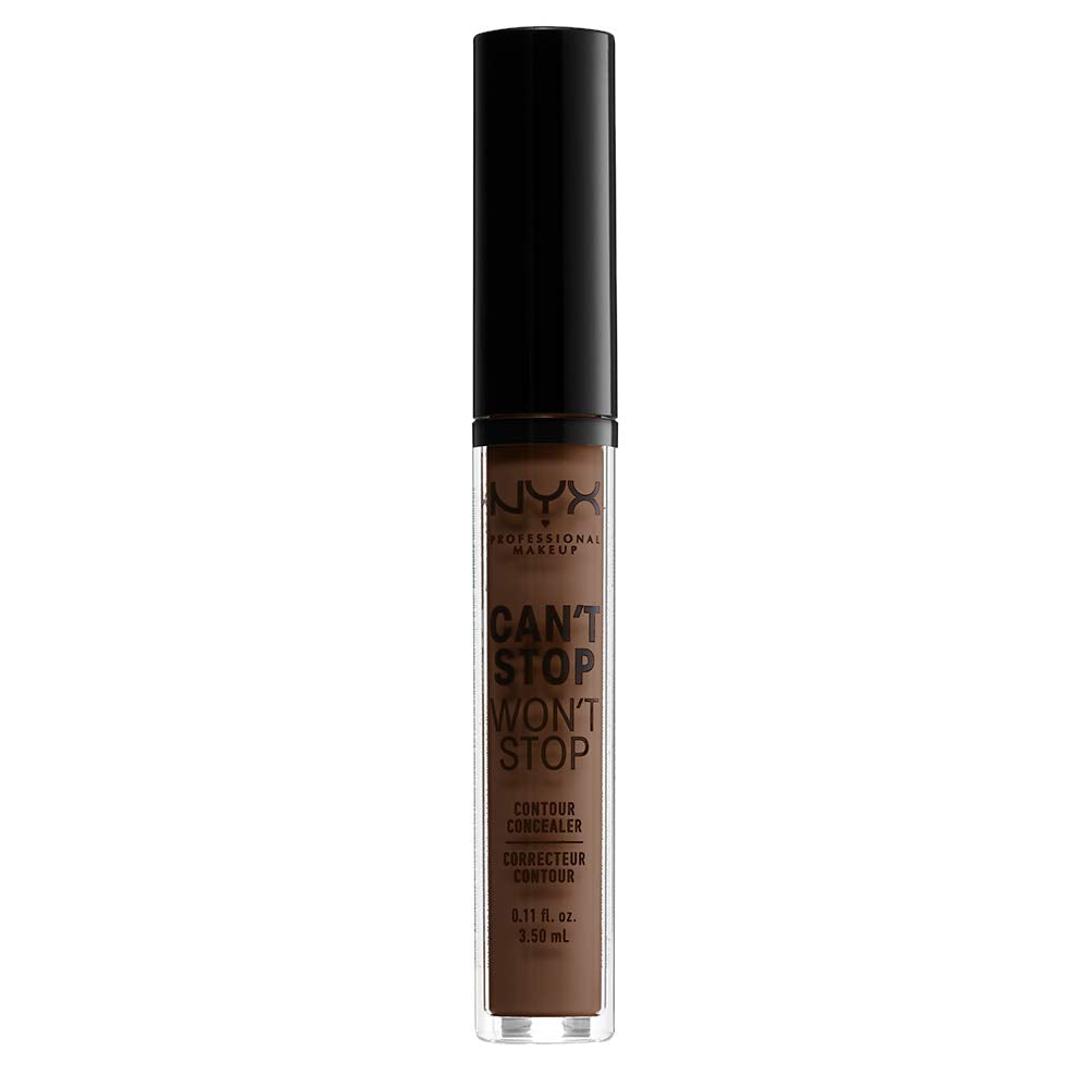 NYX Can't Stop Won't Stop Concealer Deep with makeup brush