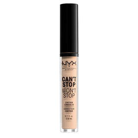 NYX Can't Stop Won't Stop Concealer Vanilla with makeup brush