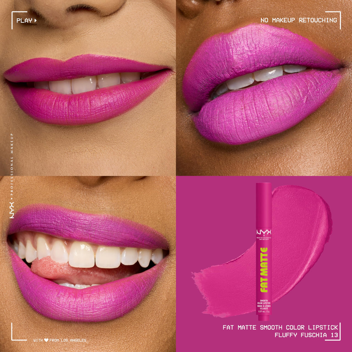 NYX Fat Matte Lipstick Fluffy Fuchsia close-up