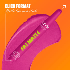 NYX Fat Matte Lipstick Fluffy Fuchsia on a makeup table