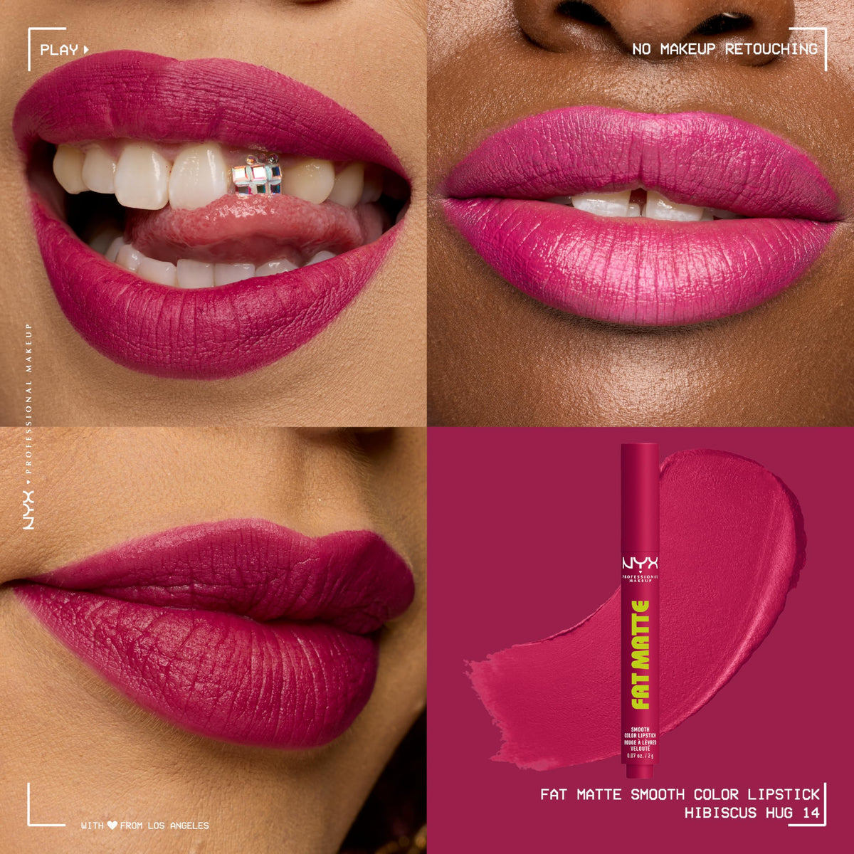 NYX Fat Matte Lipstick Hibiscus Hug applied on lips
