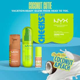 NYX Fat Oil Lip Drip Coconut Cutie with a tropical background