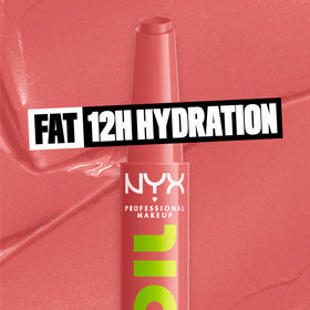 NYX Fat Oil Slick Click Lip Balm Caption This (Nude) on a vanity