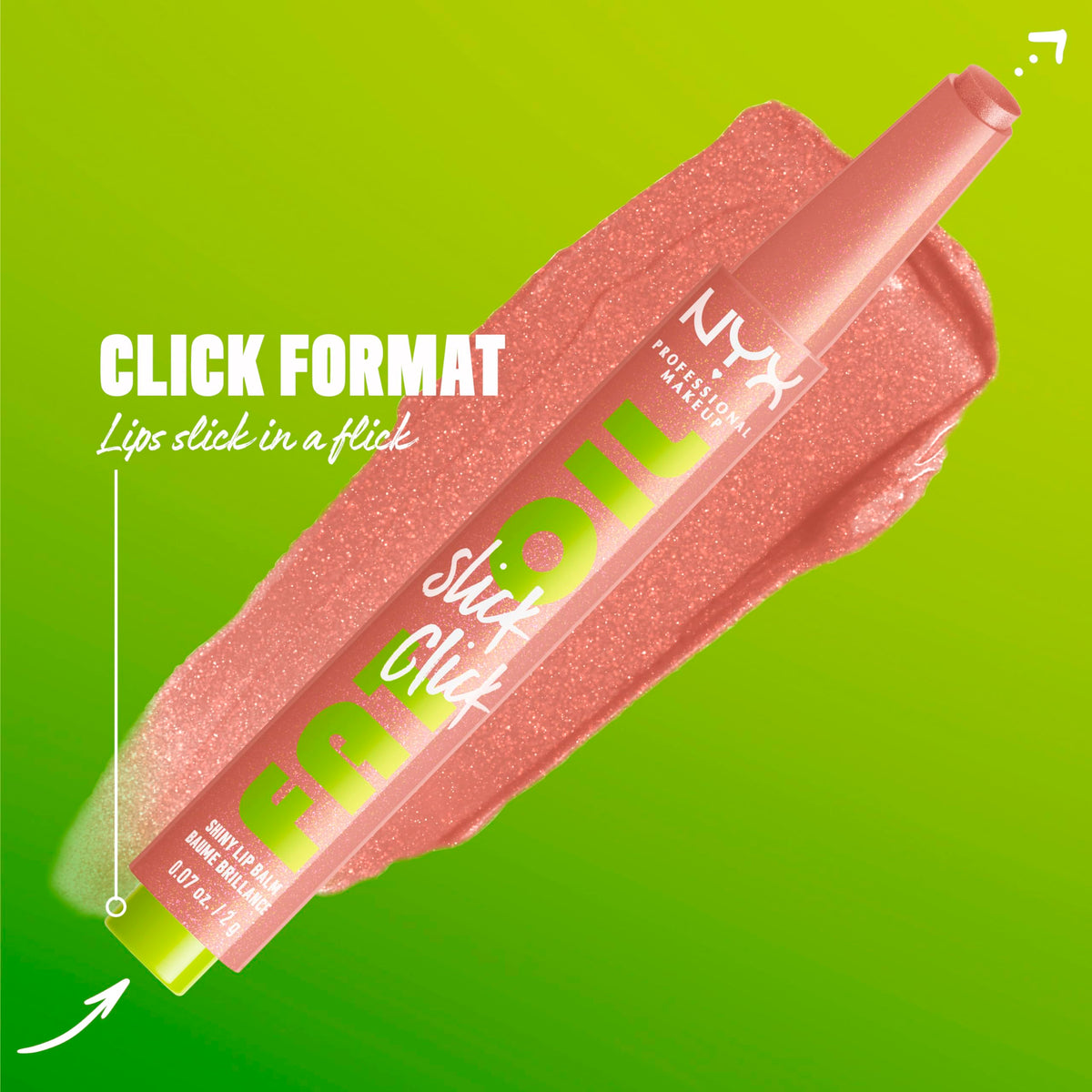 NYX Fat Oil Slick Click Lip Balm Group Chat in lifestyle setting