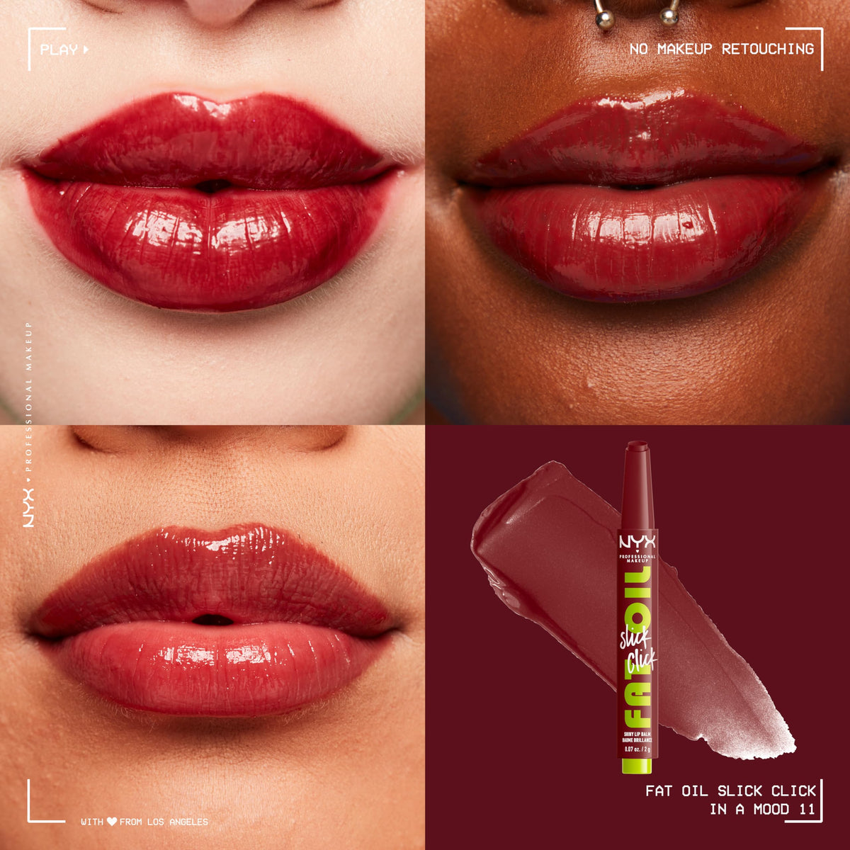 NYX Fat Oil Slick Click Lip Balm open showing applicator