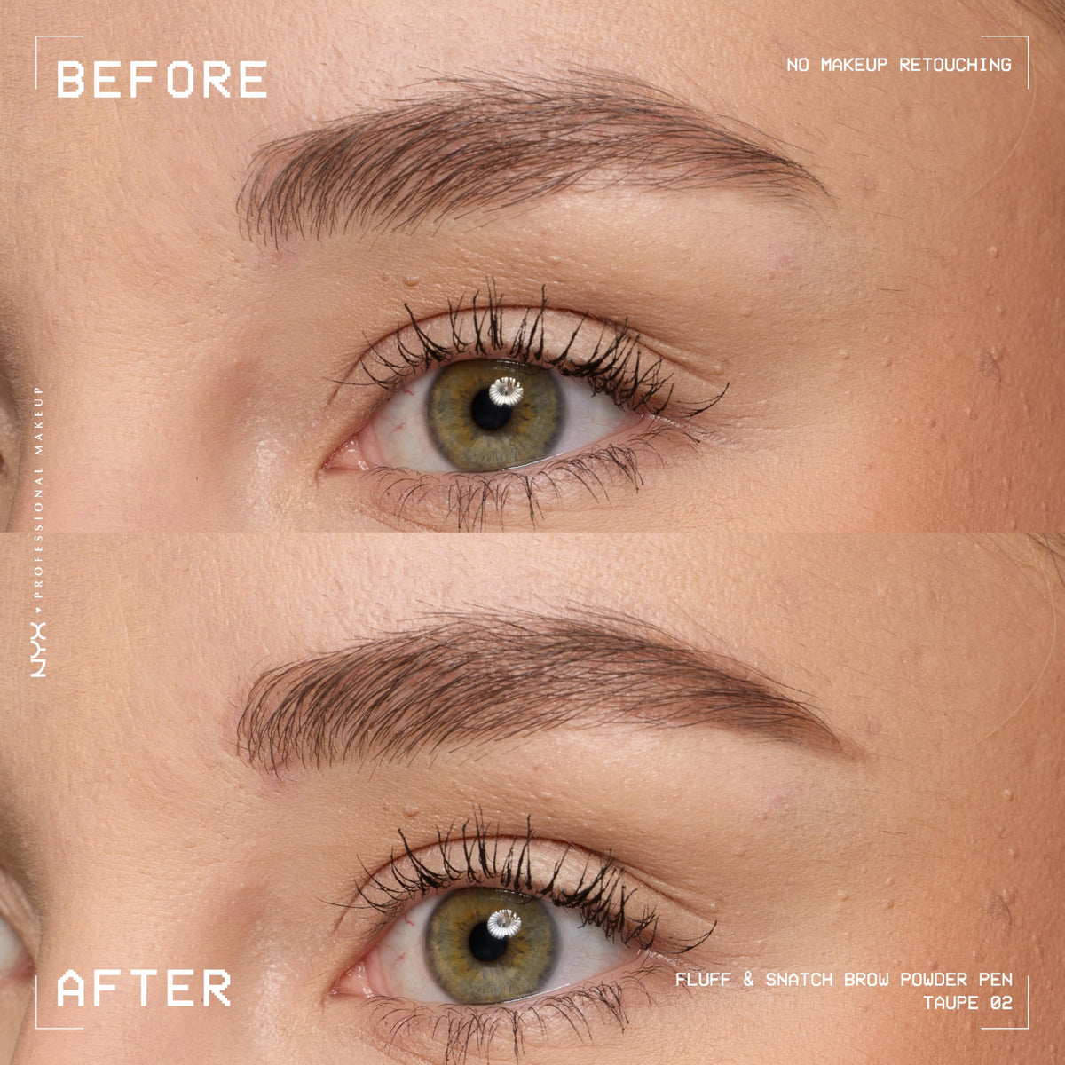 NYX Fluff & Snatch Brow Powder Pen Taupe in use with other makeup products