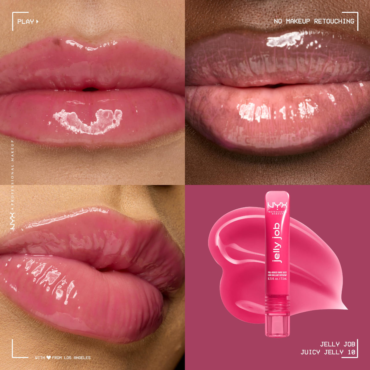 NYX Jelly Job Lip Gloss Juicy Jelly Bright Pink applicator close-up