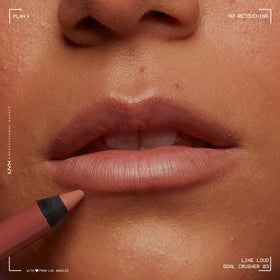 NYX Line Loud Lip Liner in Goal Crusher on a makeup table