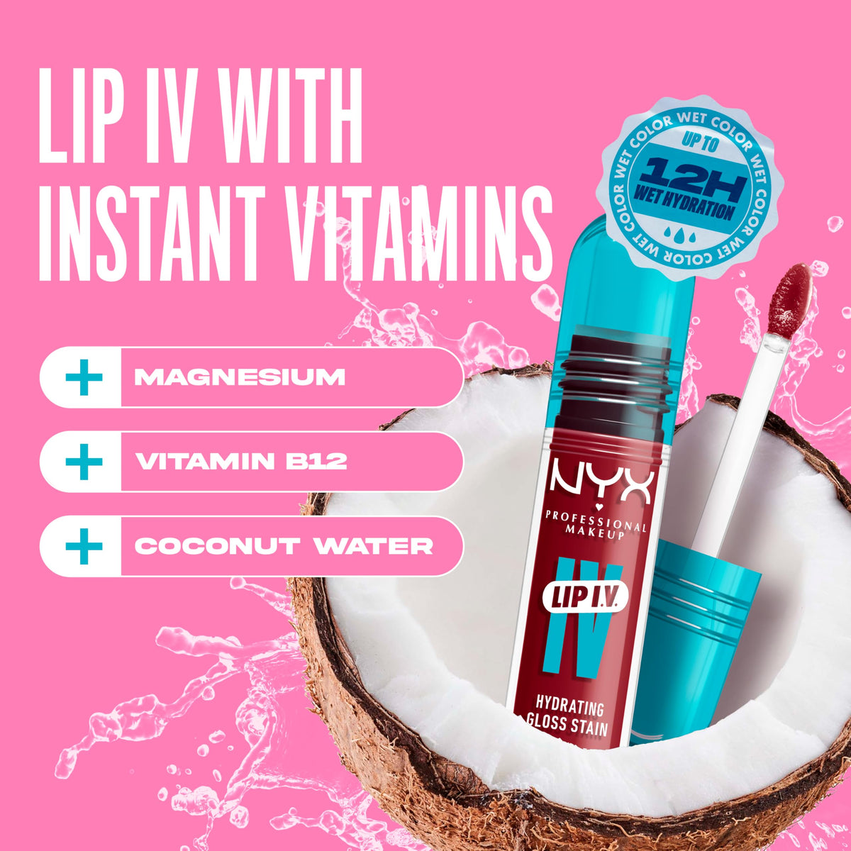 NYX Lip IV Hydrating Glossy Lip Stain on model's lips
