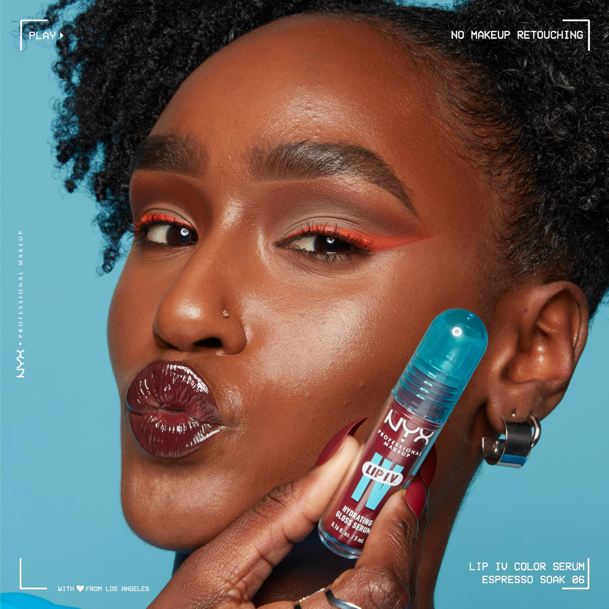 NYX Lip IV Hydrating Glossy Lip Stain with makeup tools