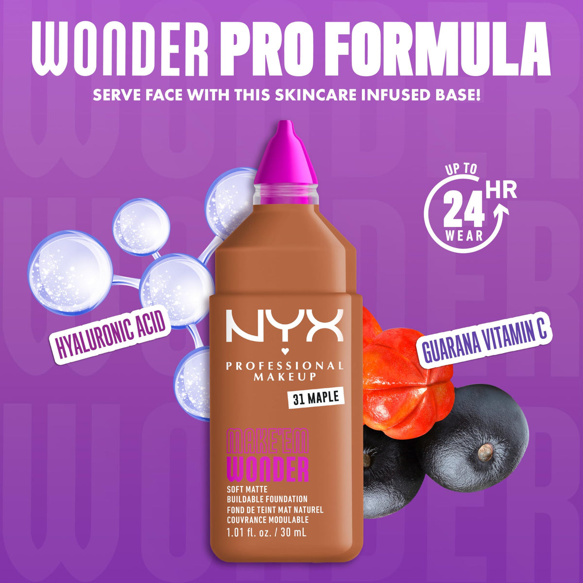 NYX Make 'Em Wonder Liquid Foundation 31 Maple on skin swatch