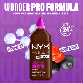 NYX Make 'Em Wonder Liquid Foundation 42 Deep Walnut bottle with pump