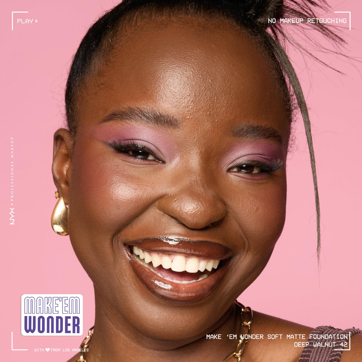 NYX Make 'Em Wonder Liquid Foundation 42 Deep Walnut with makeup brush