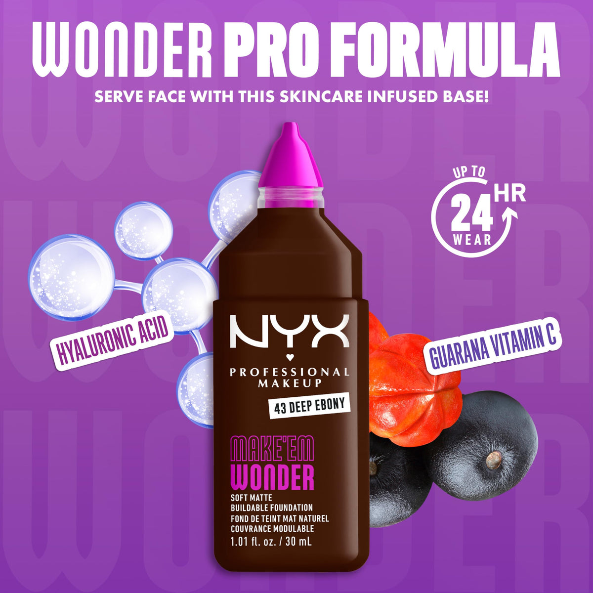 NYX Make 'Em Wonder Liquid Foundation 43 Deep Ebony swatch on skin