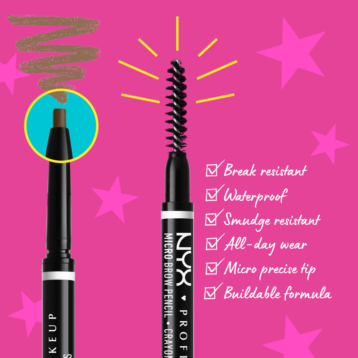 NYX Micro Brow Pencil Espresso packaging and spoolie end