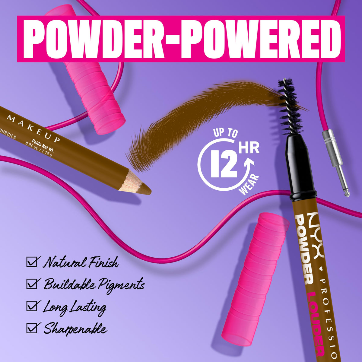 NYX Powder Louder Eyebrow Pencil in use on model