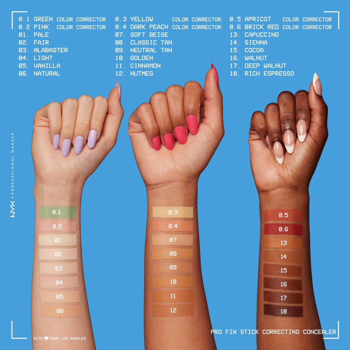 NYX Pro Fix Stick Correcting Concealer Deep Walnut with other makeup products
