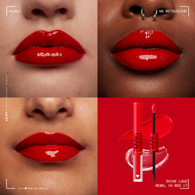 NYX Shine Loud Liquid Lipstick Rebel In Red applicator close-up