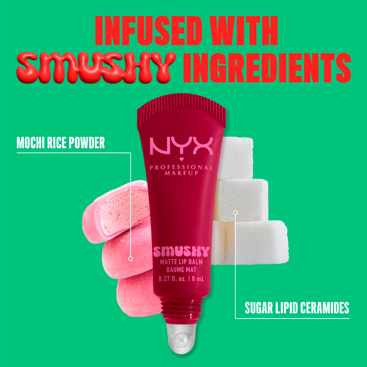 NYX Smushy Matte Lip Balm Cherry Red lifestyle scene