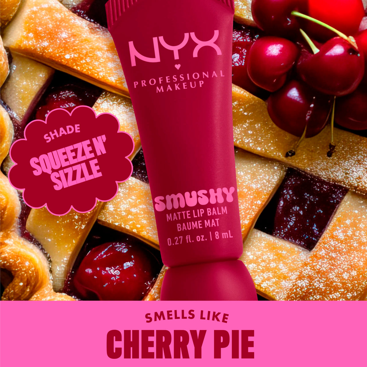 NYX Smushy Matte Lip Balm Cherry Red texture close-up