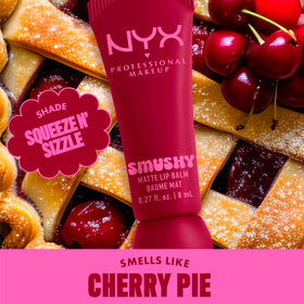 NYX Smushy Matte Lip Balm Cherry Red texture close-up