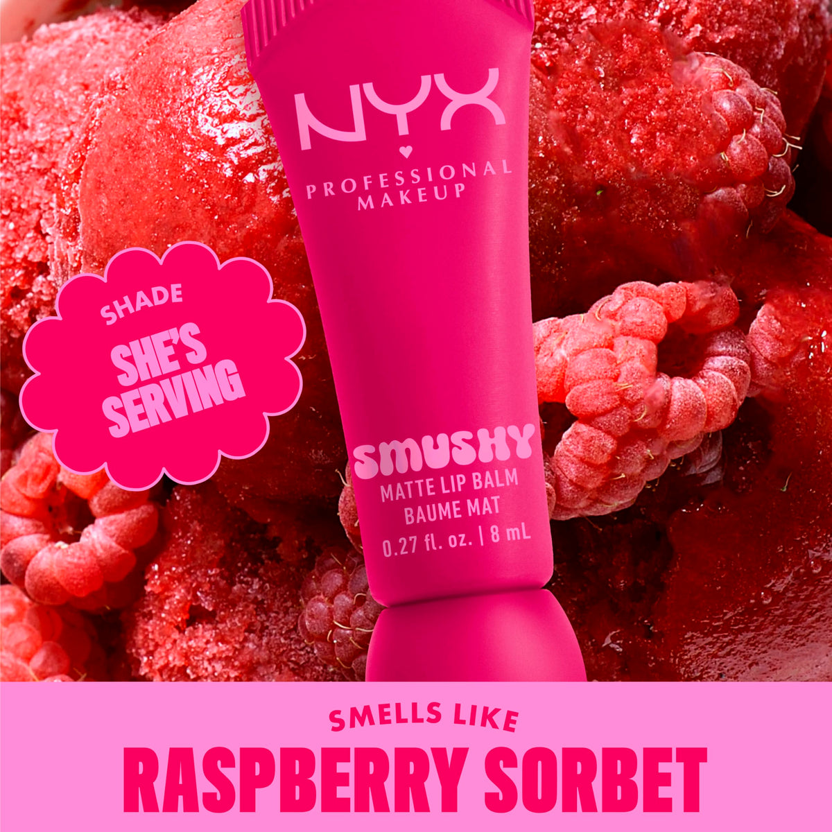 NYX Smushy Matte Lip Balm She's Serving Fuchsia in packaging