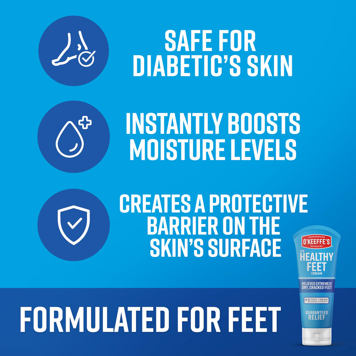 O'Keeffe's Healthy Feet Cream 3 oz tube on a bathroom counter