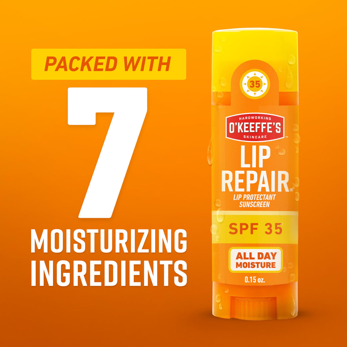 O'Keeffe's Lip Repair SPF 35 Balm in a beach setting