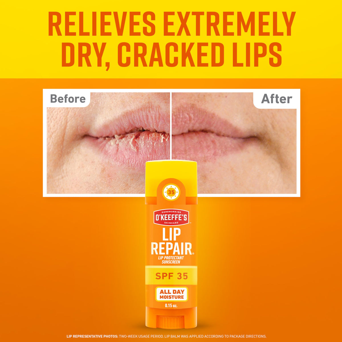 O'Keeffe's Lip Repair SPF 35 Balm stick showing matte finish